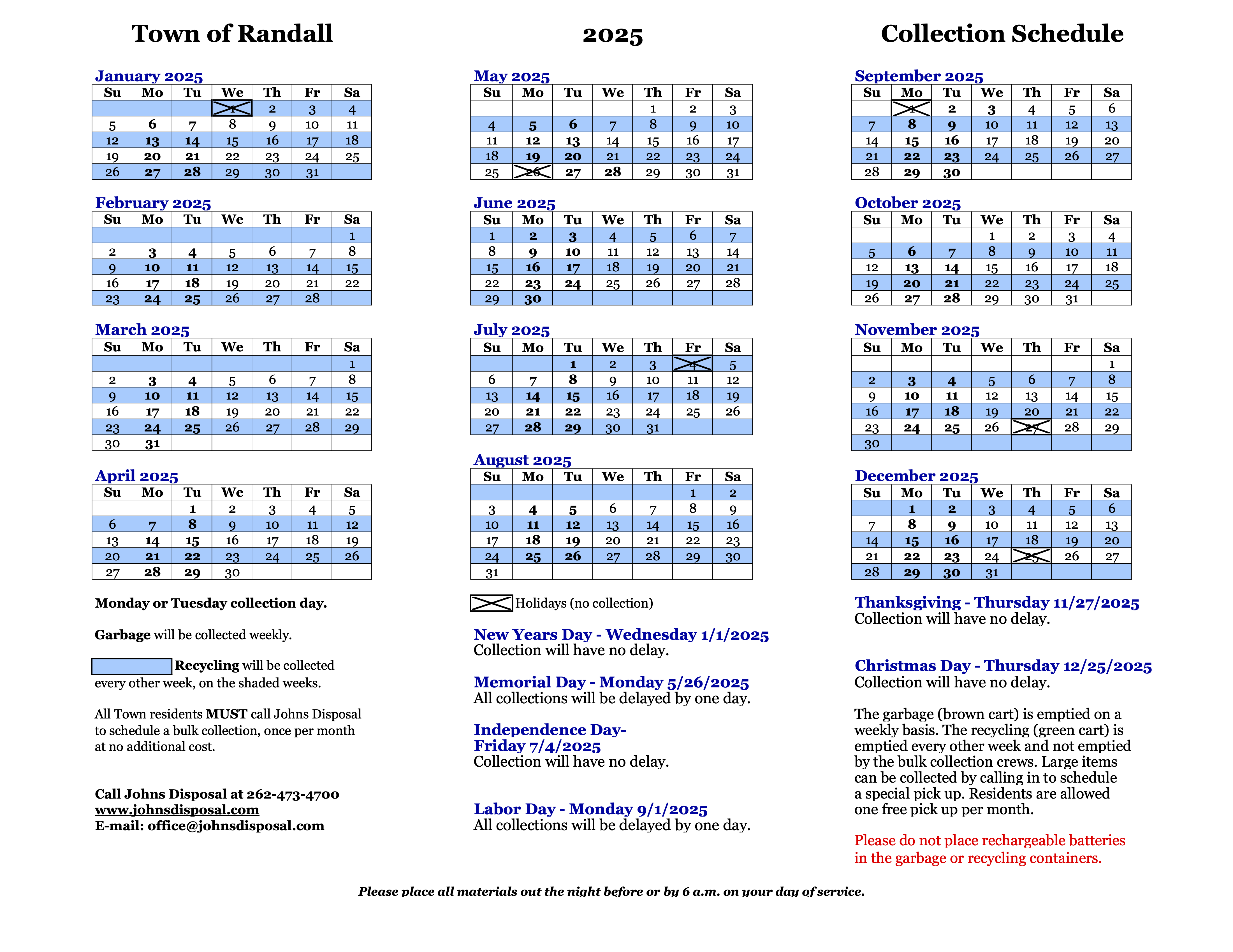 Garbage Calendar 2025